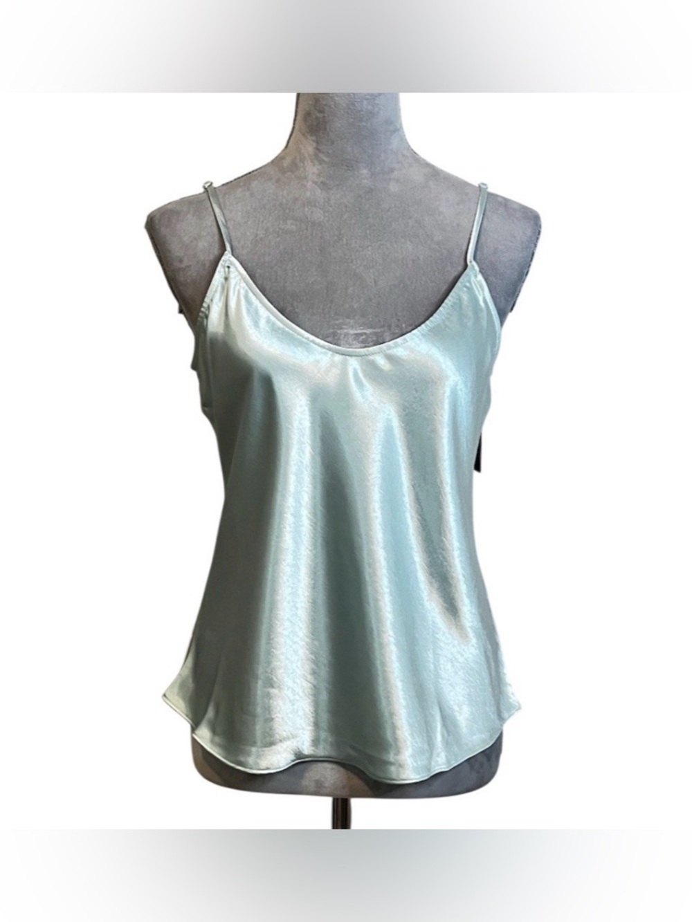 Satin Silky Blue Camisole Tank Blouse L Minimalist Party Summer Business Casual - Picture 1 of 8